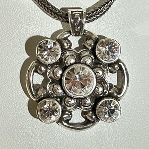 Brighton  Double Strand Silver Plate Crystal Drop Flower Pendant Necklace 16in